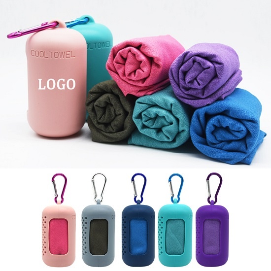 Portable Microfiber Cooling Towel with Mini Silicone Case