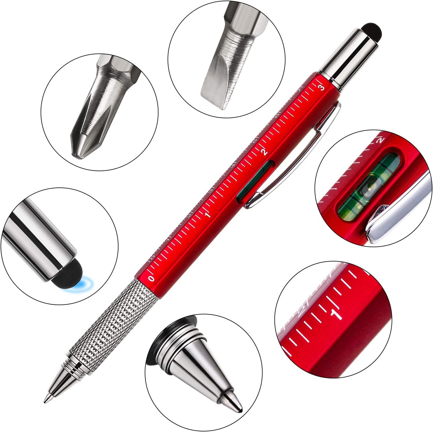 Multi-tool Ballpoint Pen/Ruler/Level Gauge w/ Screw Heads