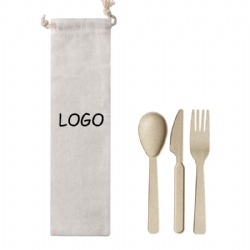 Portable Wheat Straw Tableware Set With Cotton Bag